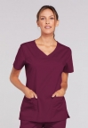 Faculty Female Classic Fit Wine V-neck Scrub Top including Embroidered UMass Vet Tech Logo